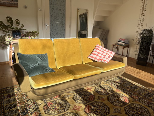 Three-Seater Midcentury Velvet Sofa