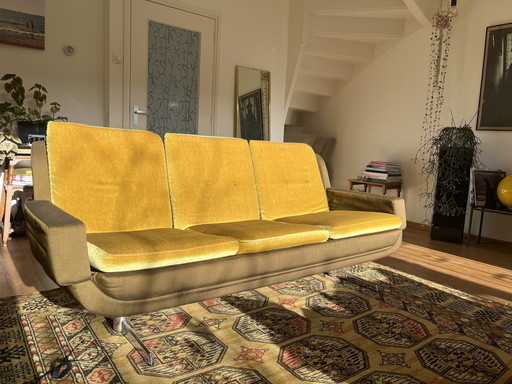 Three-Seater Midcentury Velvet Sofa