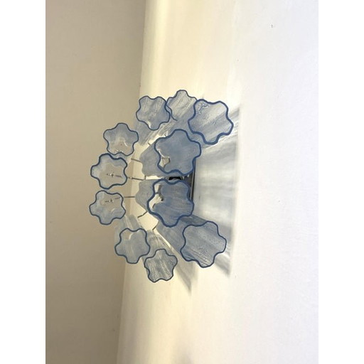 Contemporary Light-Blue “Tronchi” Murano Glass Wall Sconces In Venini Style - A Pair