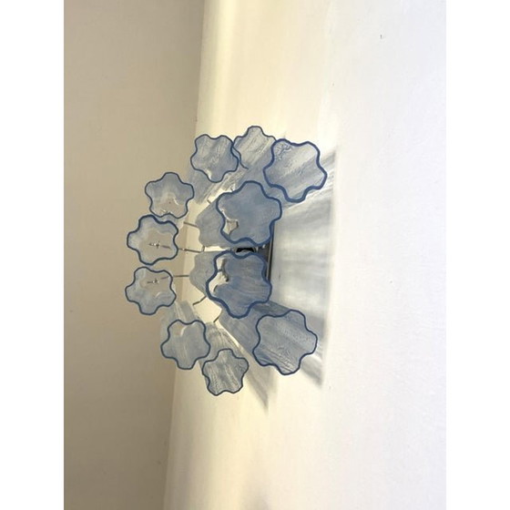 Image 1 of Contemporary Light-Blue “Tronchi” Murano Glass Wall Sconces In Venini Style - A Pair