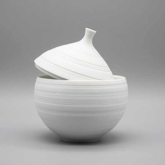Image 1 of Rare Hutschenreuther Hans Achtziger Design Relief Bisque Porcelain ball Lid Box