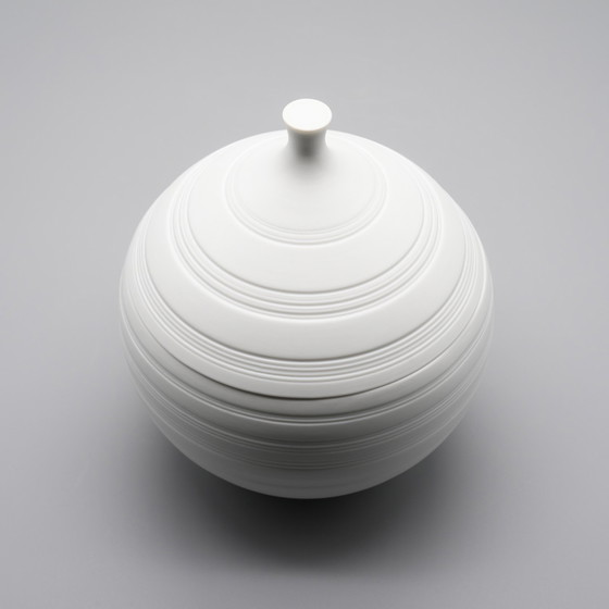 Image 1 of Rare Hutschenreuther Hans Achtziger Design Relief Bisque Porcelain ball Lid Box