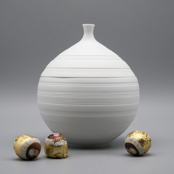 Image 1 of Rare Hutschenreuther Hans Achtziger Design Relief Bisque Porcelain ball Lid Box