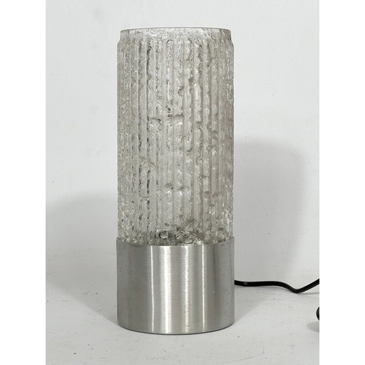 Vintage table lamp in glass and brushed metal model "Albenga" by Stilux Milano, Italy 1960
