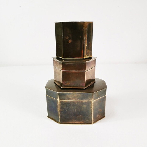 Image 1 of Set di 3 scatole vintage in ottone Art Déco, Germania 1960
