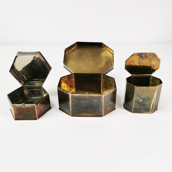 Image 1 of Set di 3 scatole vintage in ottone Art Déco, Germania 1960