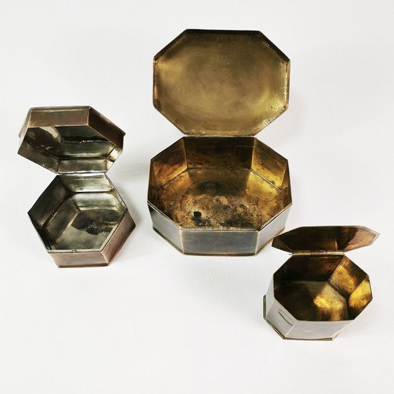 Image 1 of Set di 3 scatole vintage in ottone Art Déco, Germania 1960