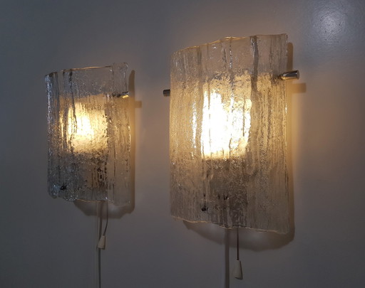 2 x Kaiser Leuchten wall lamps in ice glass