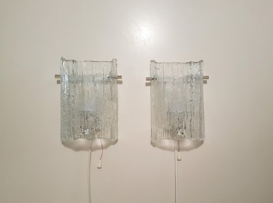 Image 1 of 2 x Kaiser Leuchten wall lamps in ice glass