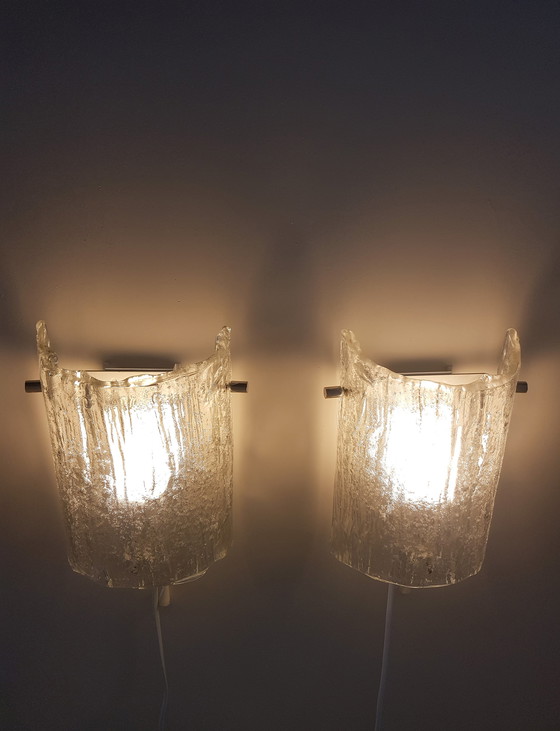 Image 1 of 2 x Kaiser Leuchten wall lamps in ice glass