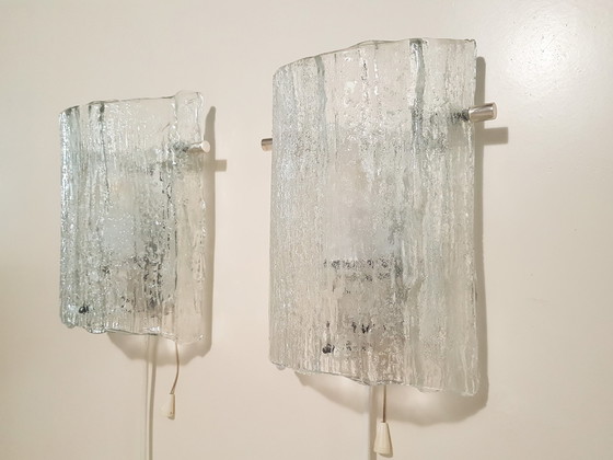 Image 1 of 2 x Kaiser Leuchten wall lamps in ice glass