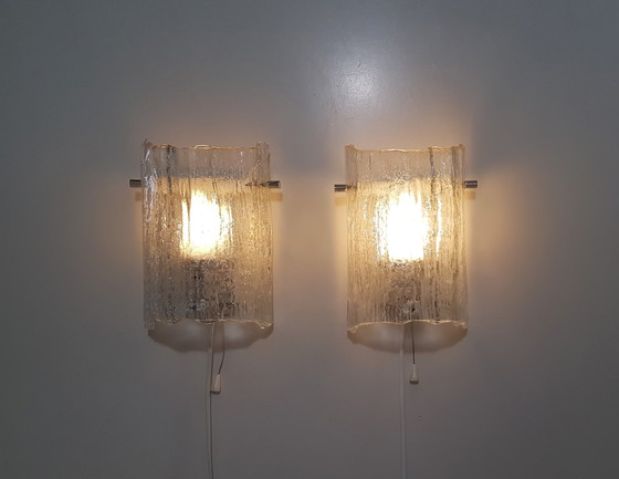 Image 1 of 2 x Kaiser Leuchten wall lamps in ice glass