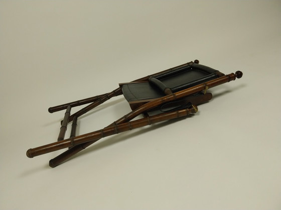 Image 1 of Folding Officers Chair Of Leather And Teak In Colonial Style