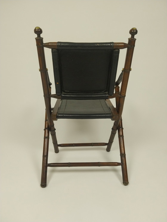 Image 1 of Folding Officers Chair Of Leather And Teak In Colonial Style