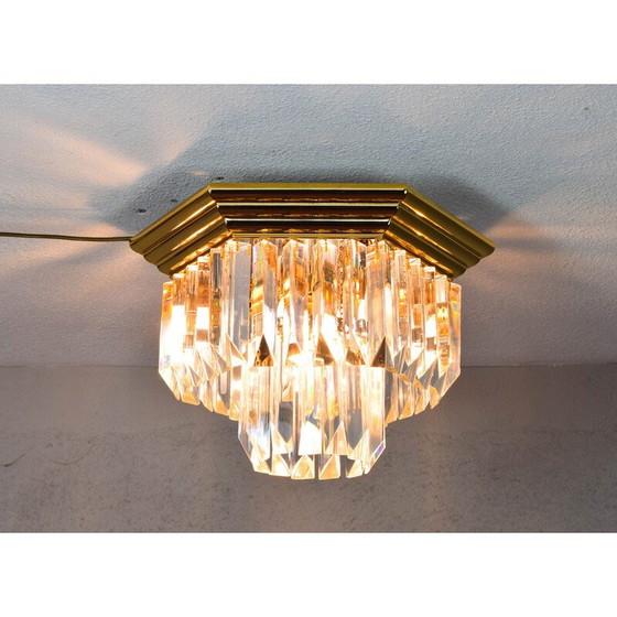 Image 1 of Vintage Triedri hexagonal ceiling lamp in Murano glass and brass by Venini, Italy