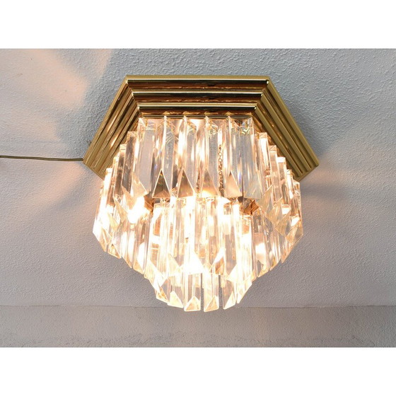 Image 1 of Vintage Triedri hexagonal ceiling lamp in Murano glass and brass by Venini, Italy