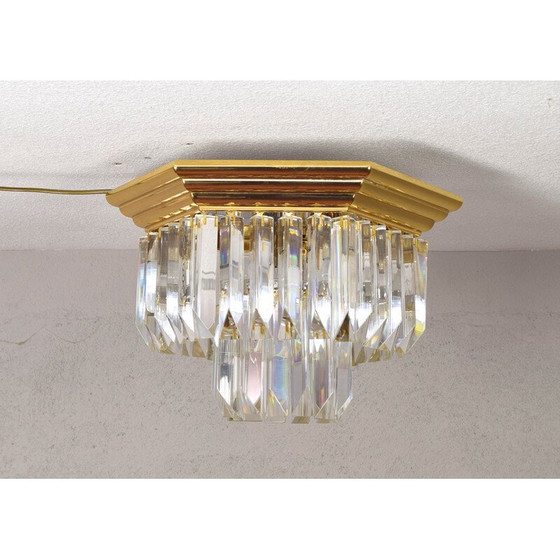 Image 1 of Vintage Triedri hexagonal ceiling lamp in Murano glass and brass by Venini, Italy