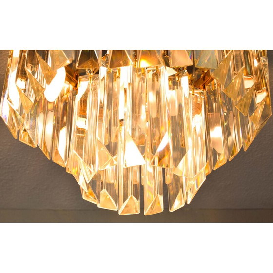 Image 1 of Vintage Triedri hexagonal ceiling lamp in Murano glass and brass by Venini, Italy