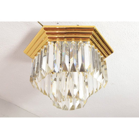 Image 1 of Vintage Triedri hexagonal ceiling lamp in Murano glass and brass by Venini, Italy