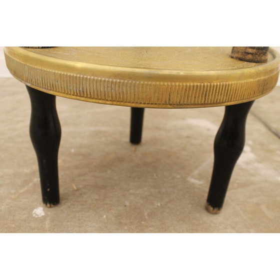 Image 1 of Vintage Art Deco wood and brass round side table, 1930s