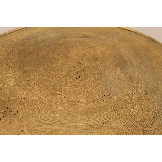 Image 1 of Vintage Art Deco wood and brass round side table, 1930s