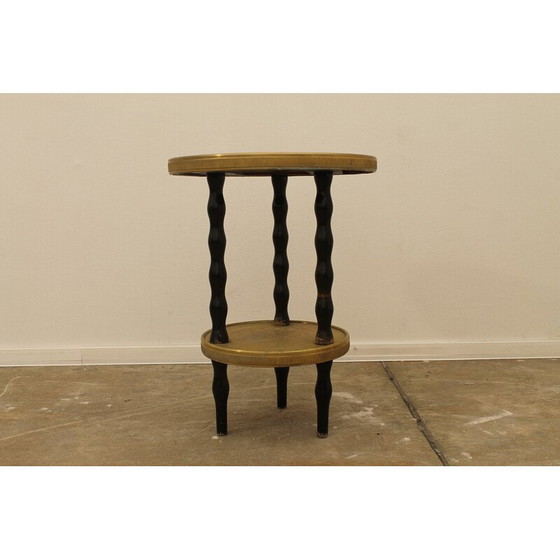 Image 1 of Vintage Art Deco wood and brass round side table, 1930s