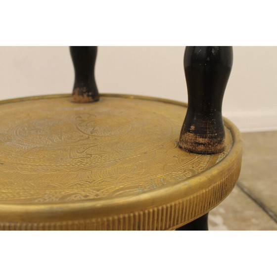 Image 1 of Vintage Art Deco wood and brass round side table, 1930s