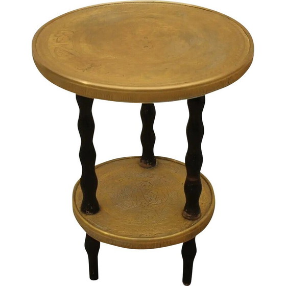 Image 1 of Vintage Art Deco wood and brass round side table, 1930s