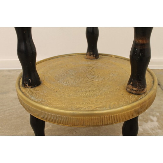 Image 1 of Vintage Art Deco wood and brass round side table, 1930s