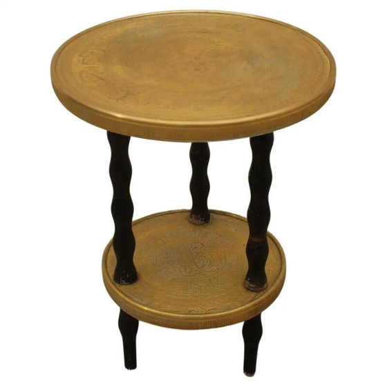 Image 1 of Vintage Art Deco wood and brass round side table, 1930s