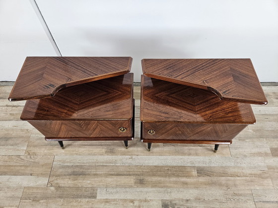 Image 1 of 60S Design Bedside Tables In Mahogany And Brass