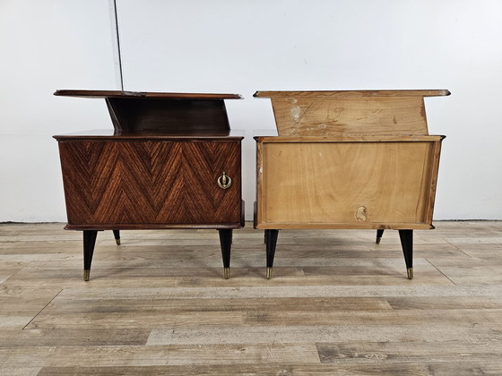 Image 1 of 60S Design Bedside Tables In Mahogany And Brass