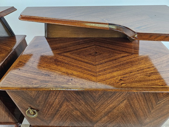 Image 1 of 60S Design Bedside Tables In Mahogany And Brass