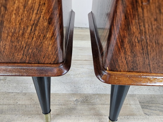 Image 1 of 60S Design Bedside Tables In Mahogany And Brass