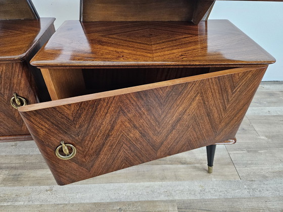 Image 1 of 60S Design Bedside Tables In Mahogany And Brass