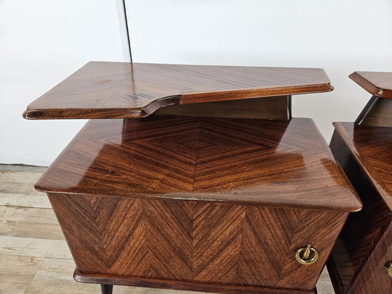 Image 1 of 60S Design Bedside Tables In Mahogany And Brass