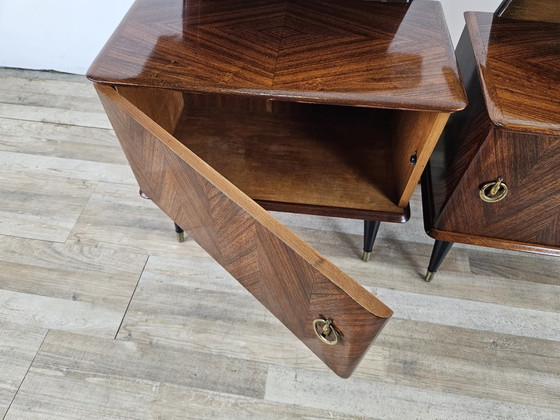 Image 1 of 60S Design Bedside Tables In Mahogany And Brass