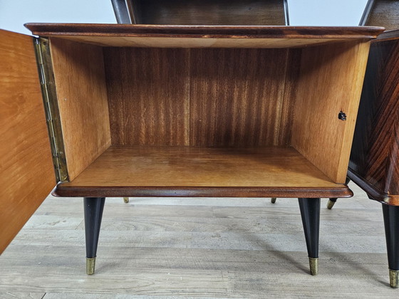 Image 1 of 60S Design Bedside Tables In Mahogany And Brass