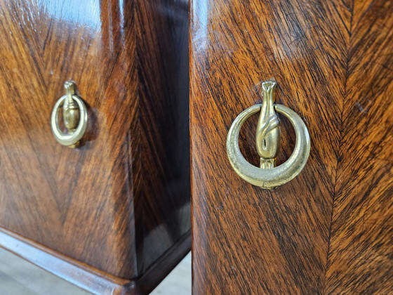 Image 1 of 60S Design Bedside Tables In Mahogany And Brass