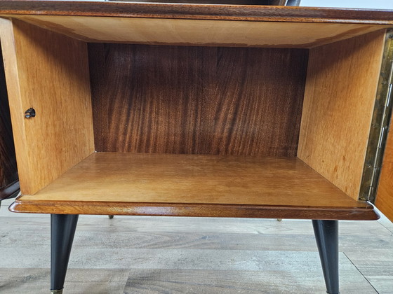 Image 1 of 60S Design Bedside Tables In Mahogany And Brass