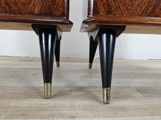 Image 1 of 60S Design Bedside Tables In Mahogany And Brass