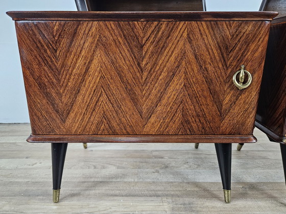 Image 1 of 60S Design Bedside Tables In Mahogany And Brass