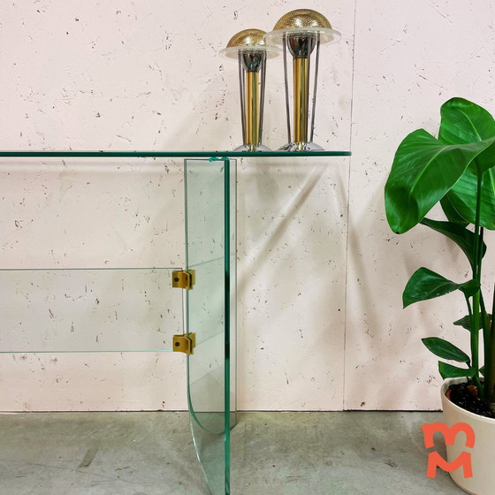 Image 1 of Vintage glass sidetable with faceted edges