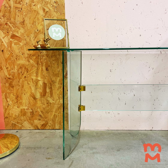 Image 1 of Vintage glass sidetable with faceted edges