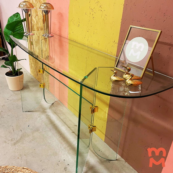 Image 1 of Vintage glass sidetable with faceted edges