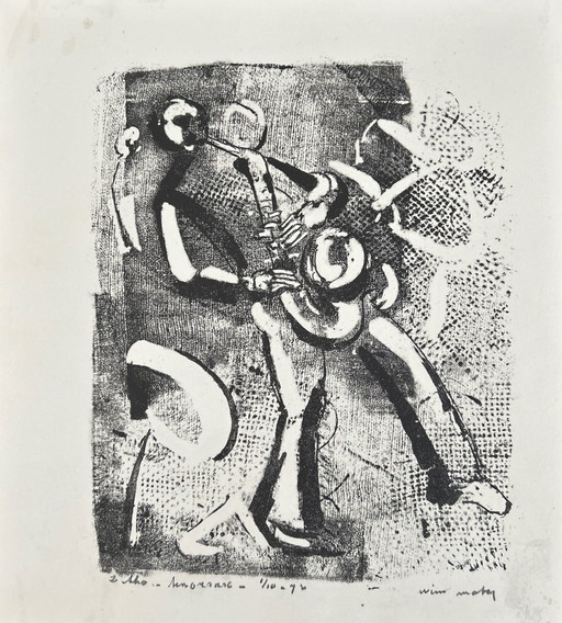 Lithographie Wim Motz - saxophone ténor