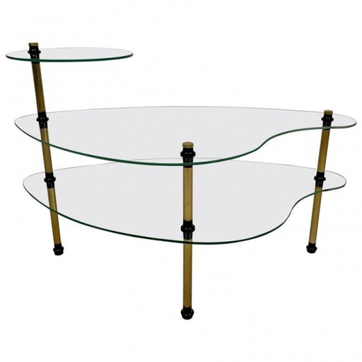 Étagère avec 3 assiettes en verre en forme de rein - années 1950