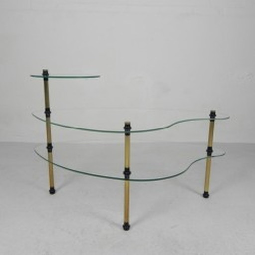 Étagère avec 3 assiettes en verre en forme de rein - années 1950