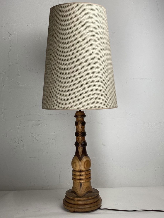 Image 1 of Art Deco Mid-Century Curved Wood Table Lamp, 1950S