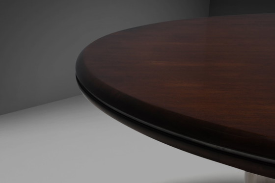 Image 1 of Rare Round Dining Table By Hans Von Klier For Skipper, Stainless Steel And Wood